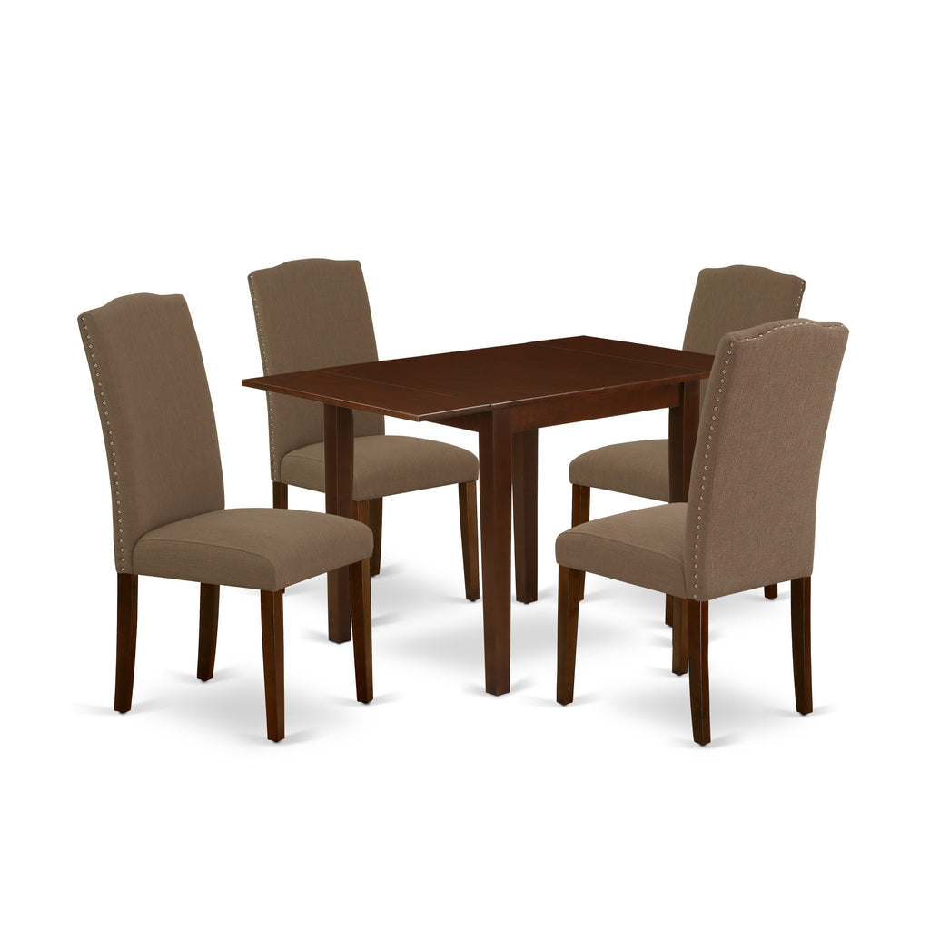 Top Dining Set NDEN5-65H-U0 Elegant Rectangular Table with Dropleaf and 4 Linen Upholstered Chairs