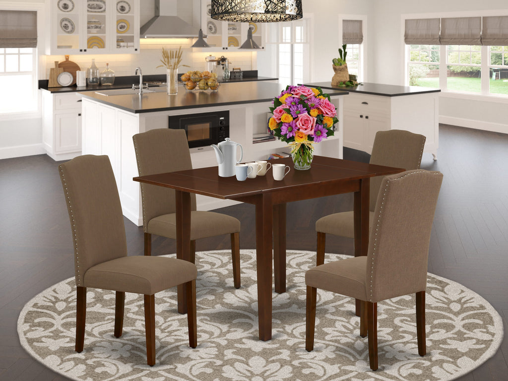 Top Dining Set NDEN5-65H-U0 Elegant Rectangular Table with Dropleaf and 4 Linen Upholstered Chairs