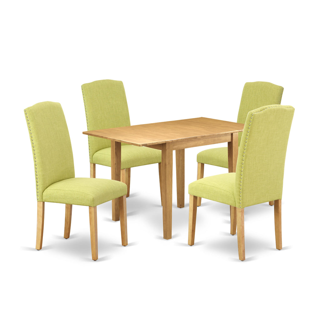 NDEN5-AF9-FD 5-Piece Dining Set with Dropleaf Table & 4 Linen Fabric Chairs, Oak Finish