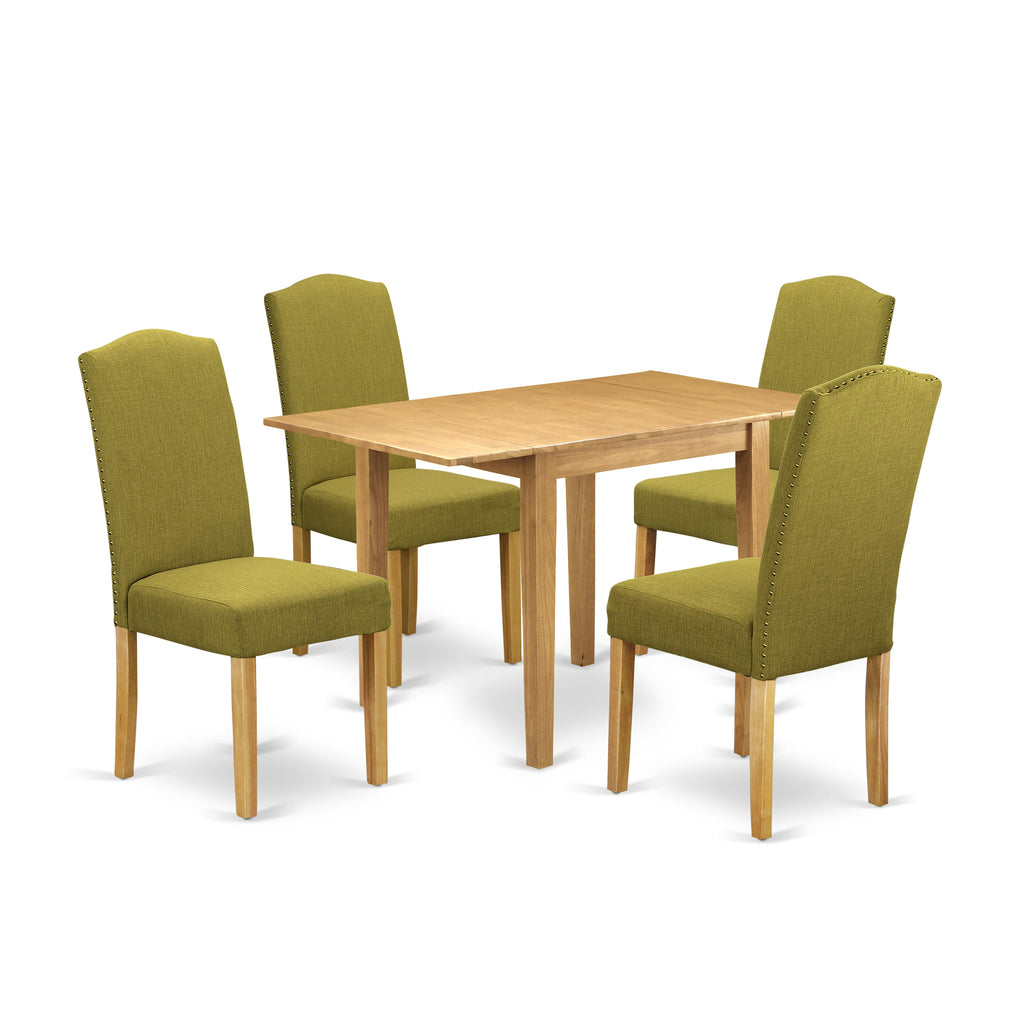 NDEN5-B9Q-12 Elegant Oak Dining Collection Convertible Table & Upholstered Parson Chairs, 5-Piece Set