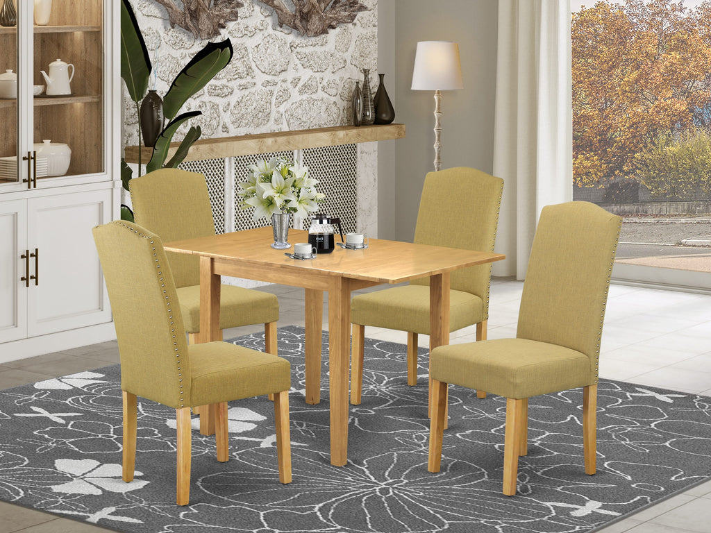 NDEN5-B9Q-12 Elegant Oak Dining Collection Convertible Table & Upholstered Parson Chairs, 5-Piece Set