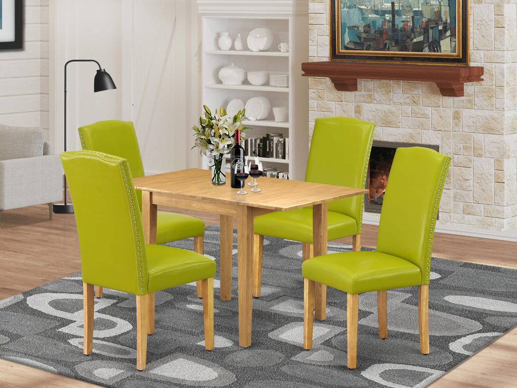 NDEN5-C8C-YO Dining Ensemble 5 Pc Table Set with Dropleaf & 4 Faux Leather Upholstered Seats in Autumn Green Oak Finish