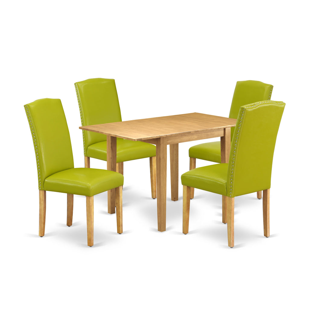 NDEN5-C8C-YO Dining Ensemble 5 Pc Table Set with Dropleaf & 4 Faux Leather Upholstered Seats in Autumn Green Oak Finish