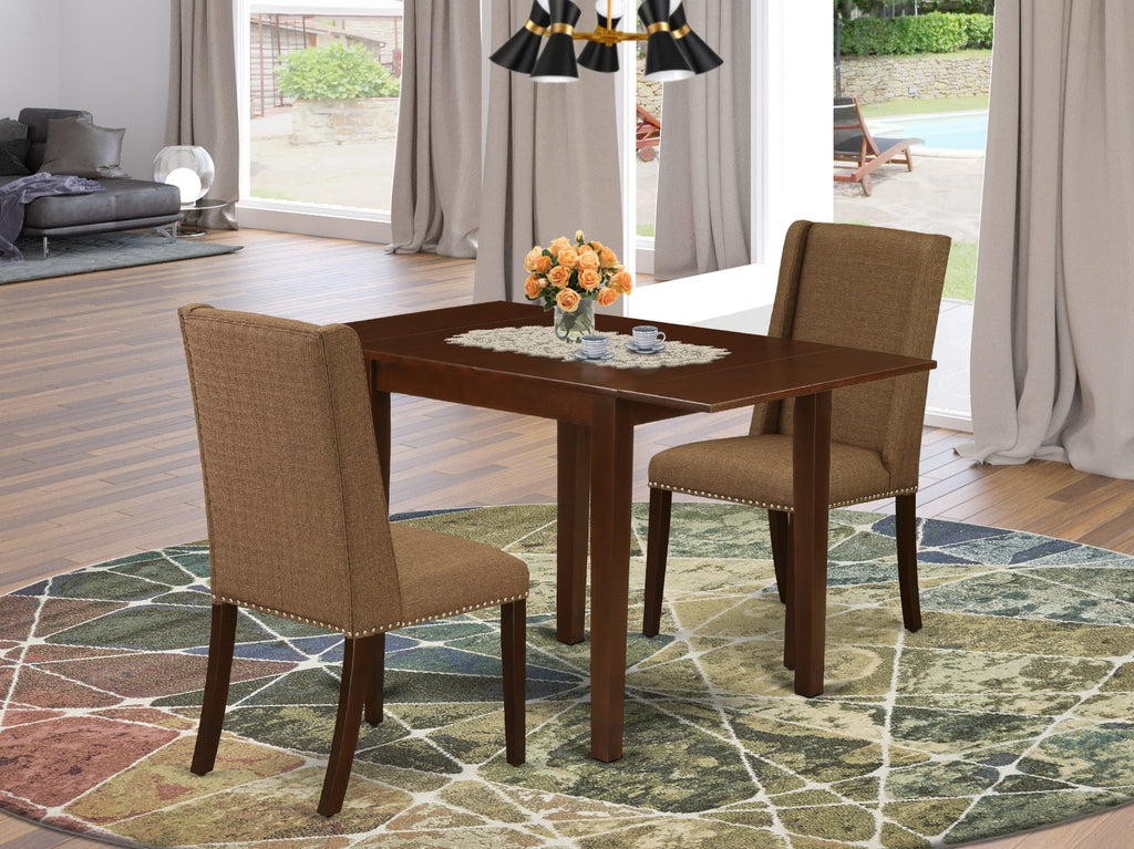 NDFL3-GUE-03 Three-Piece Dining Set Features Rectangle Drop-Leaf Table & Upholstered Chairs, 30x48 Mahogany