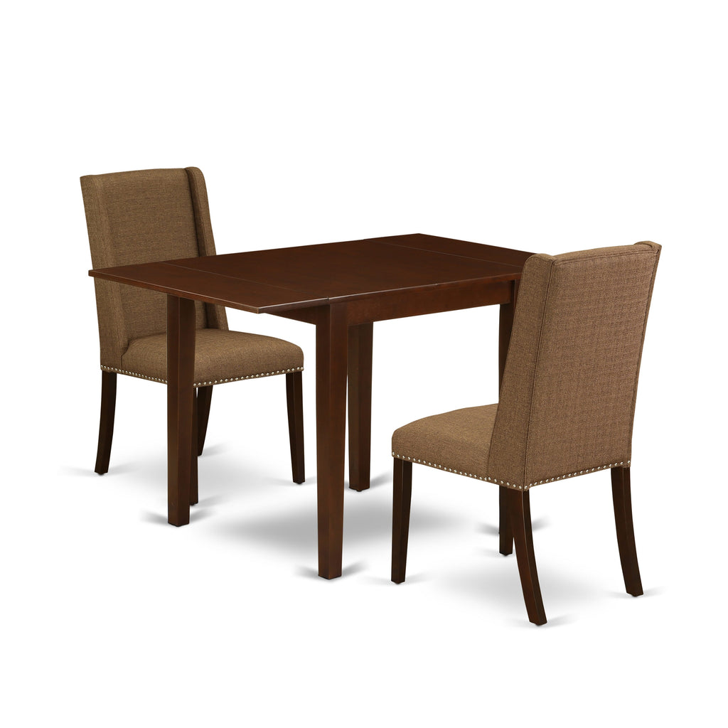 NDFL3-GUE-03 Three-Piece Dining Set Features Rectangle Drop-Leaf Table & Upholstered Chairs, 30x48 Mahogany