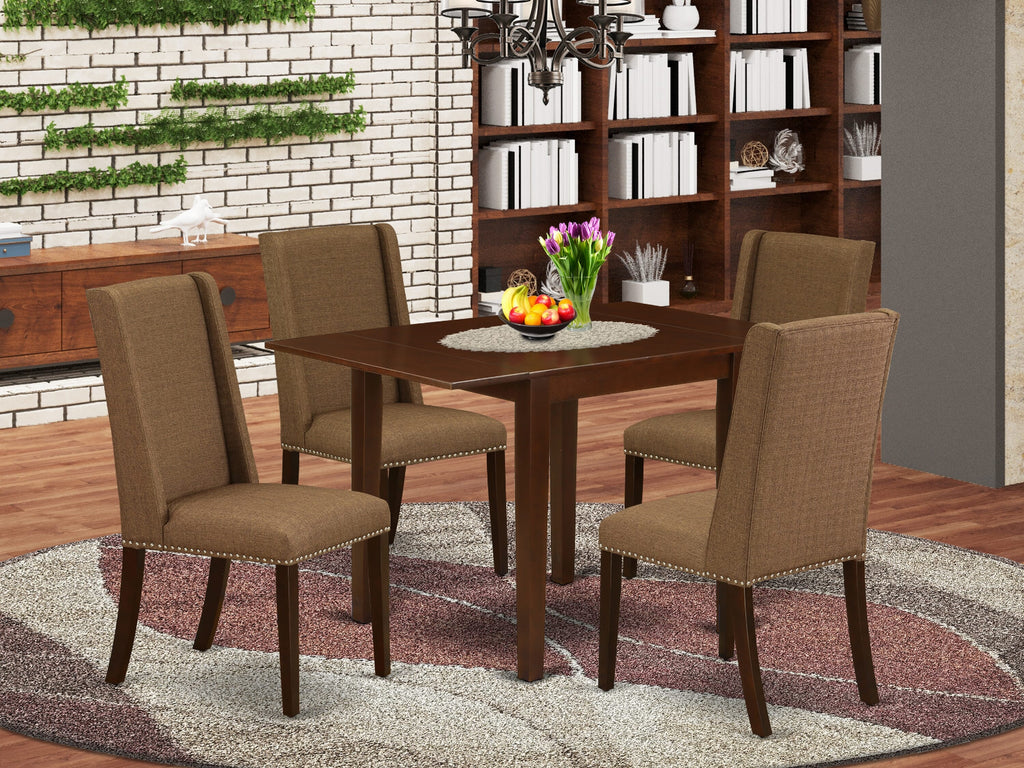 NDFL5-R5T-PV Deluxe 5 Seat Dining Room Set with Rectangle Dropleaf Table & 4 Upholstered Chairs, Mahogany Finish, 30x48