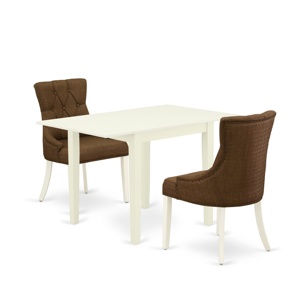 NDFR3-SHA-WH 3-Piece White Linen Dining Set with Drop Leaf Table & Upholstered Chairs