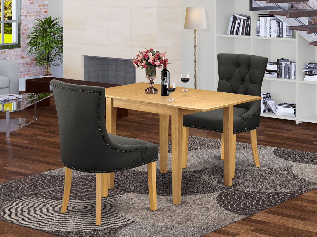 NDFR3-6PS-VL 3-Piece Compact Dining Set Oak Dropleaf Table and 2 Stylish Linen Chairs