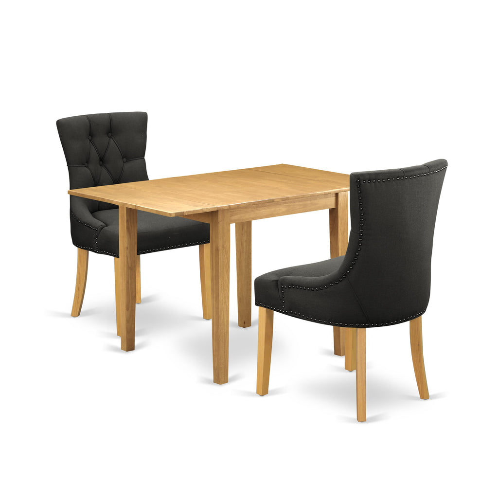 NDFR3-6PS-VL 3-Piece Compact Dining Set Oak Dropleaf Table and 2 Stylish Linen Chairs