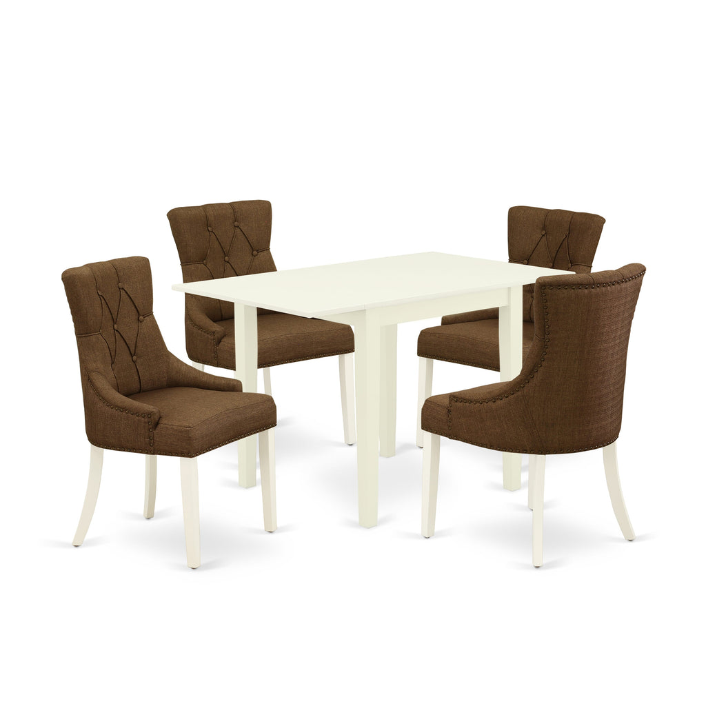 NDFR5-ACS-Z2 Ultimate Dining Ensemble with Dropleaf Table, Parsons Chairs & Linen White Finish