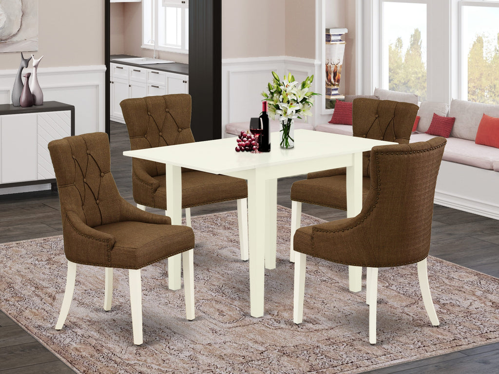 NDFR5-ACS-Z2 Ultimate Dining Ensemble with Dropleaf Table, Parsons Chairs & Linen White Finish
