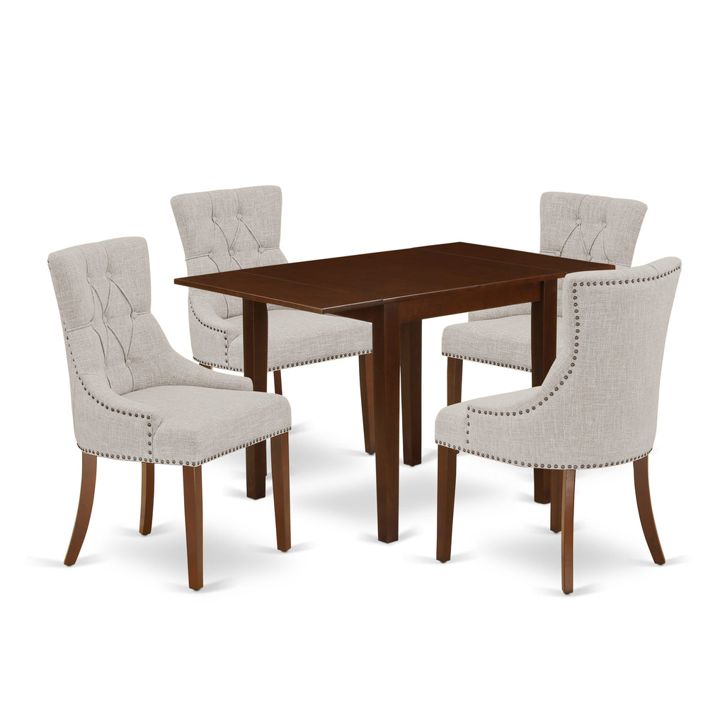 NDFR5-NA2-BH 5 Pc. Dining Set Rectangular Table with Dropleaf & Upholstered Parson Chairs in Linen Fabric