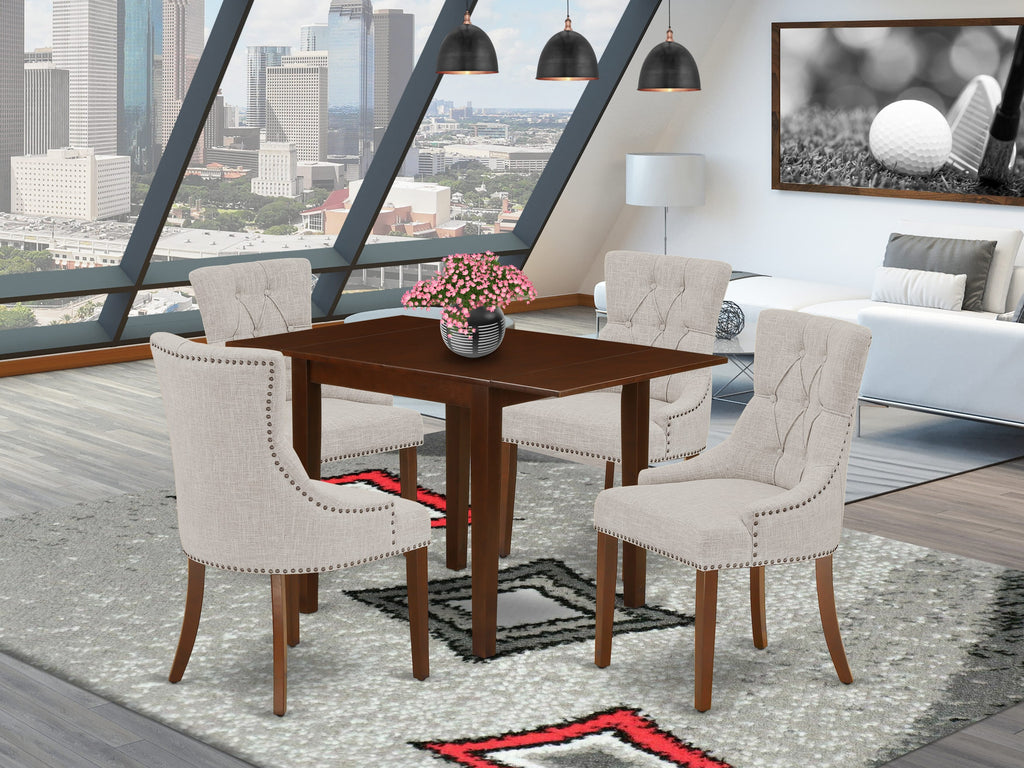 NDFR5-NA2-BH 5 Pc. Dining Set Rectangular Table with Dropleaf & Upholstered Parson Chairs in Linen Fabric