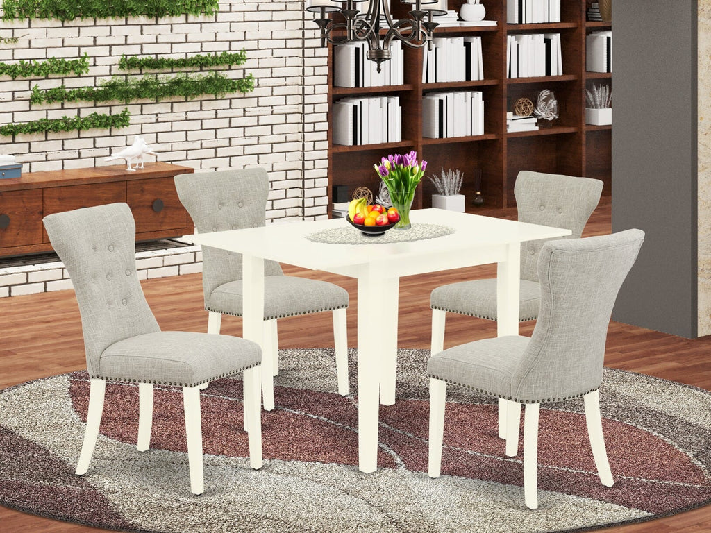 NDGA5-H6Y-R5 Elegant Set 5-Piece Table with Dropleaf & Parson Chairs in Linen Finish