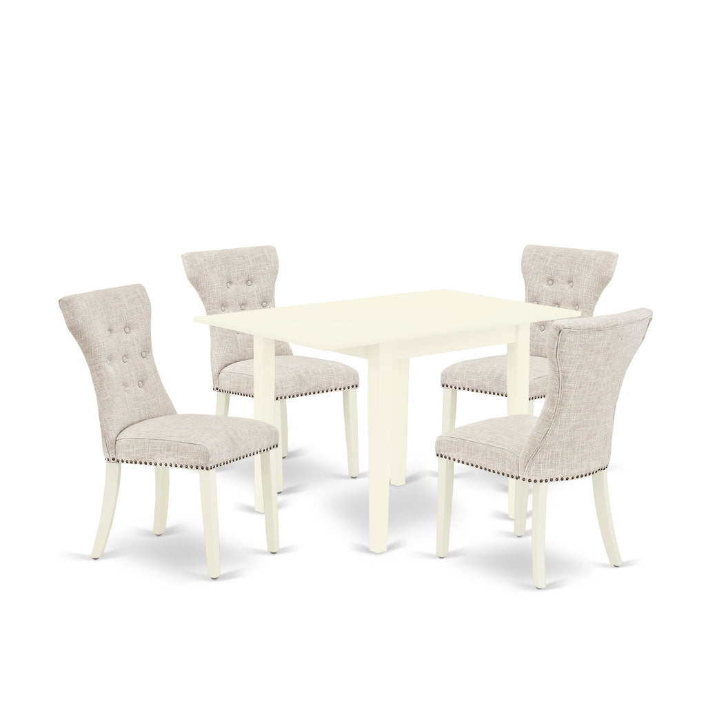 NDGA5-H6Y-R5 Elegant Set 5-Piece Table with Dropleaf & Parson Chairs in Linen Finish