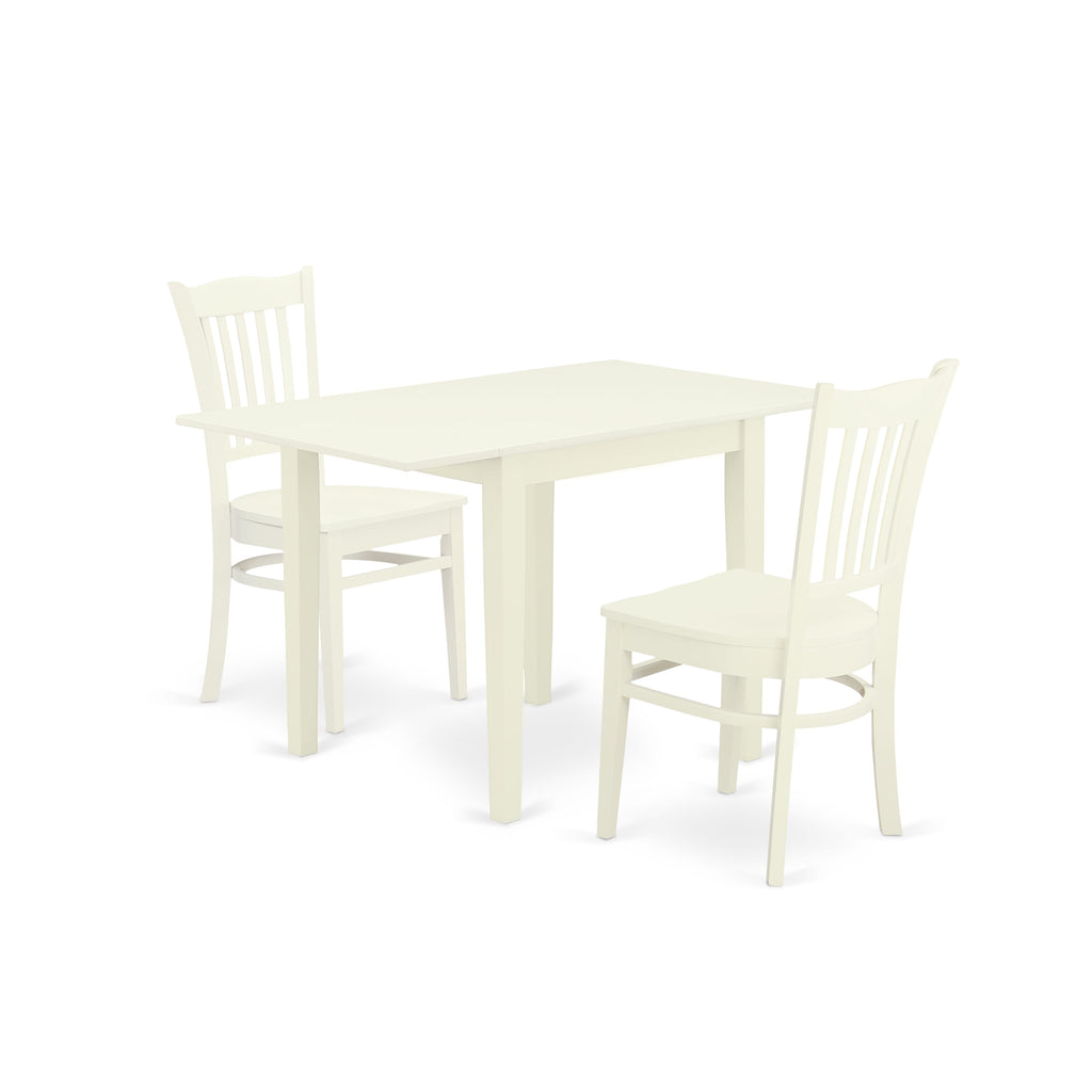 NDGR3-U7Y-E 3-Piece Set Rectangle Dropleaf Table & 2 Chairs, Linen White 30x48 Inch Dining Ensemble