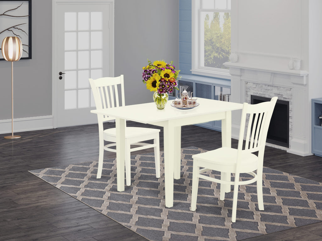 NDGR3-U7Y-E 3-Piece Set Rectangle Dropleaf Table & 2 Chairs, Linen White 30x48 Inch Dining Ensemble