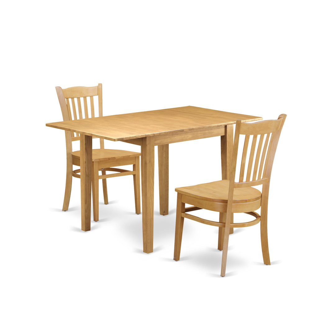 Beautiful NDGR3-7SB-W 3-Piece Space-saving Dining Set - Rectangle Dropleaf Table & 2 Chairs, Oak Finish 30x48
