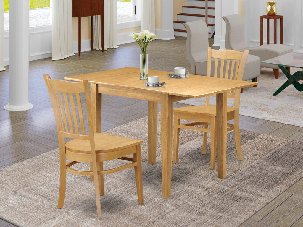 Beautiful NDGR3-7SB-W 3-Piece Space-saving Dining Set - Rectangle Dropleaf Table & 2 Chairs, Oak Finish 30x48