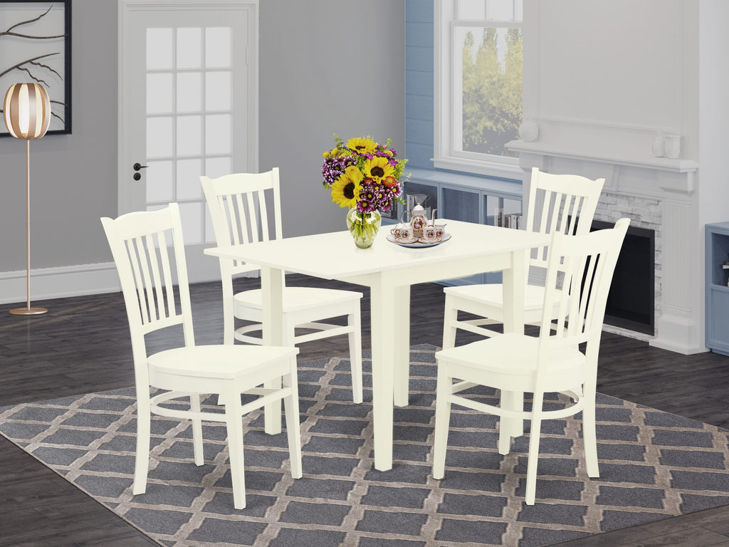 NDGR5-B4T-P 5-Piece Rectangle Dining Set with Dropleaf Table and Four Chairs, 30x48, Light White