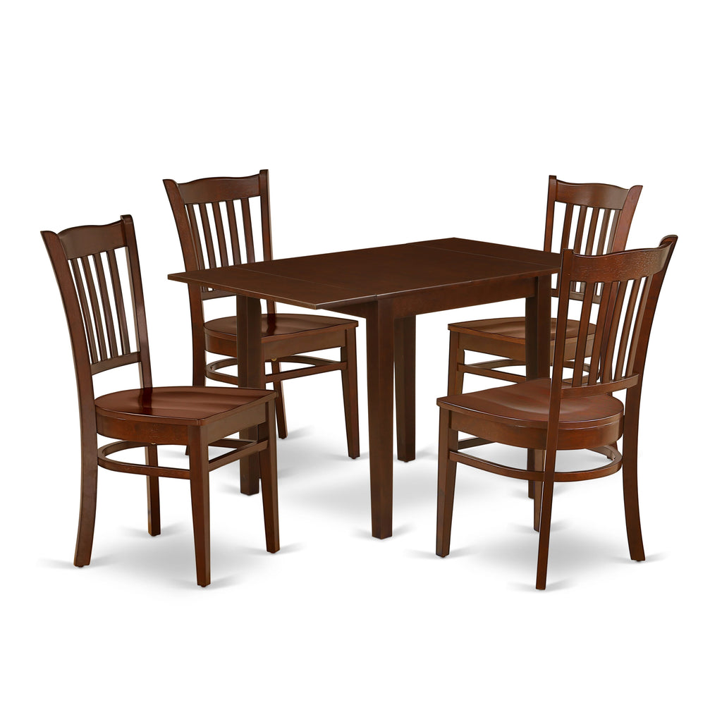 NDGR5-WLF-8 Deluxe 5-Piece Dining Ensemble with Dropleaf Table & 4 Chairs, 30x48, Sleek Finish