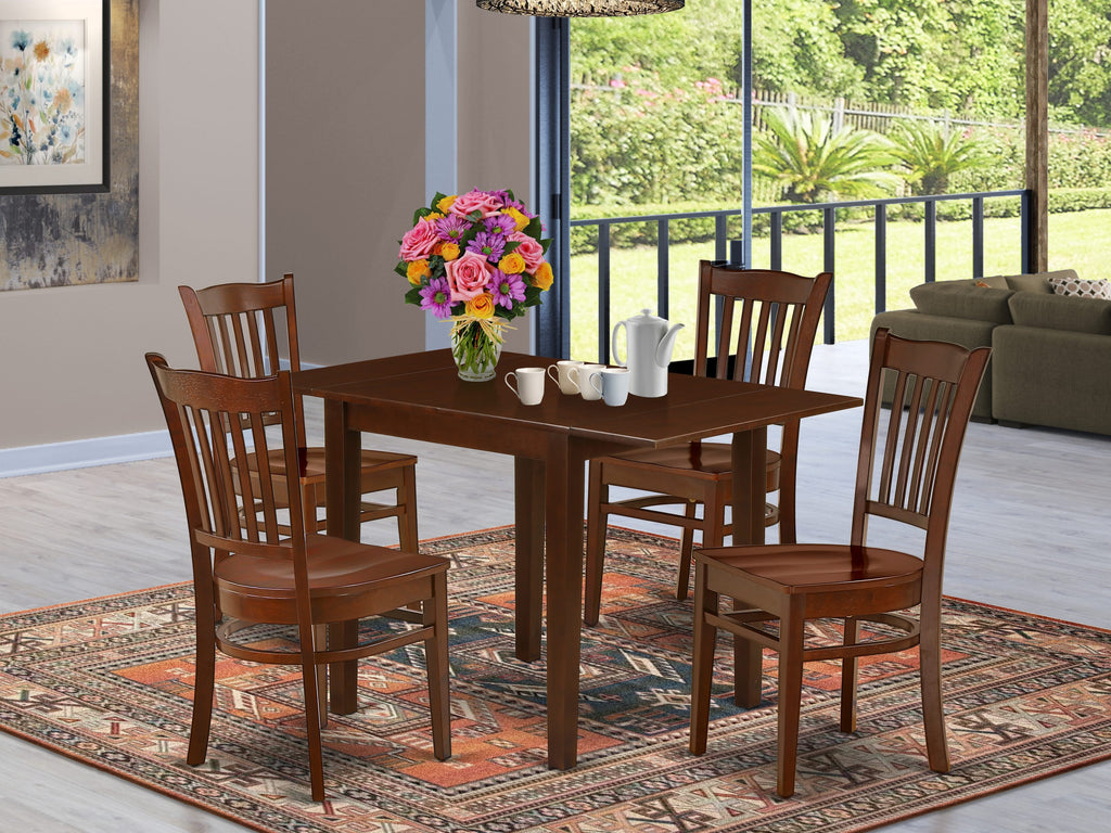 NDGR5-WLF-8 Deluxe 5-Piece Dining Ensemble with Dropleaf Table & 4 Chairs, 30x48, Sleek Finish