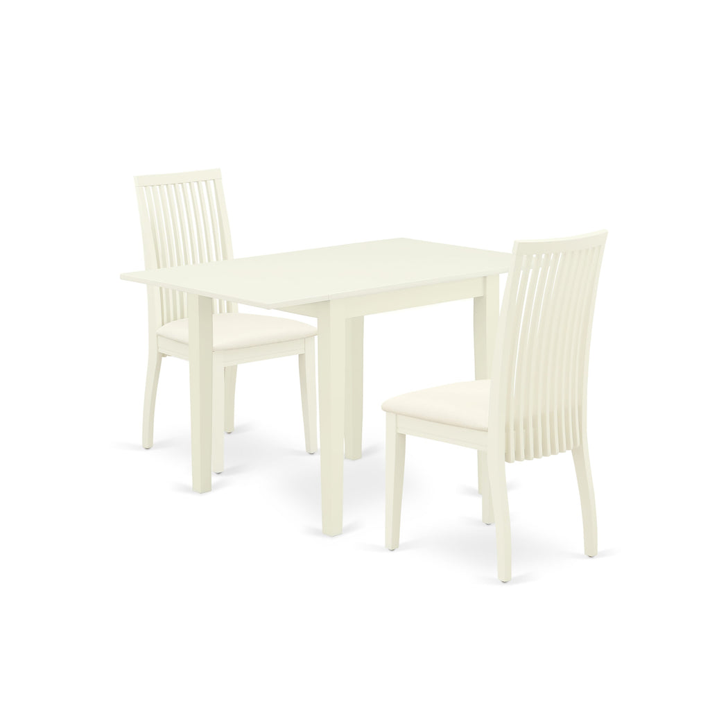 NDIP3-139-M Pristine 3-Piece Dining Ensemble with Drop Leaf Table & Linen Upholstered Chairs, 30x48