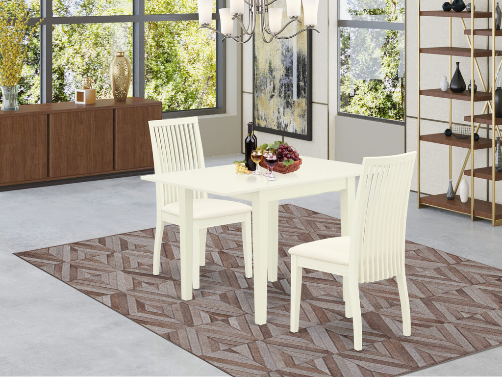 NDIP3-139-M Pristine 3-Piece Dining Ensemble with Drop Leaf Table & Linen Upholstered Chairs, 30x48