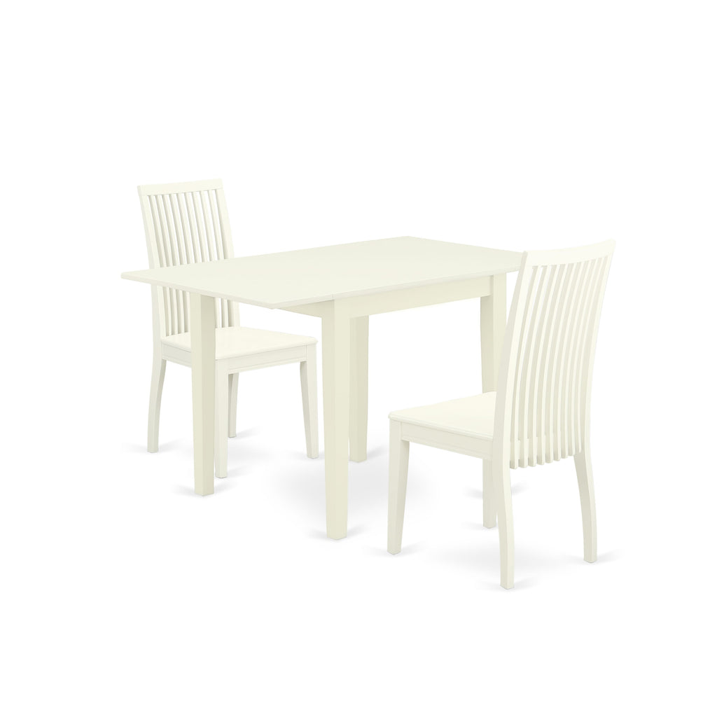 NDIP3-TV9-I Modern Linen White Dining Set Rectangle Table with Dropleaf & 2 Chairs
