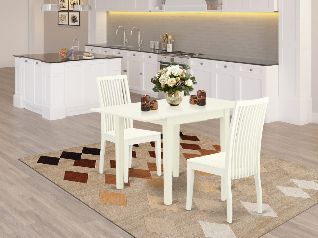NDIP3-TV9-I Modern Linen White Dining Set Rectangle Table with Dropleaf & 2 Chairs