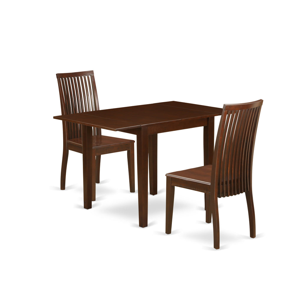 NDIP3-D7Y-X 3 Piece Dining Ensemble Set with Dropleaf Table & 2 Wooden Chairs, Mahogany Finish