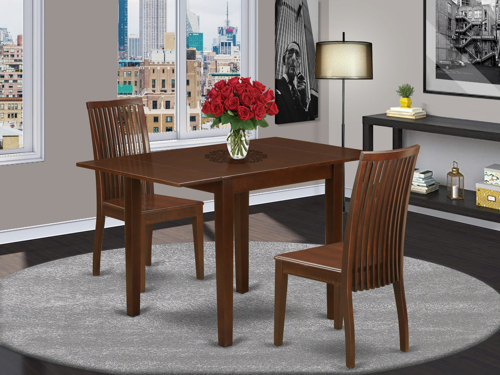 NDIP3-D7Y-X 3 Piece Dining Ensemble Set with Dropleaf Table & 2 Wooden Chairs, Mahogany Finish