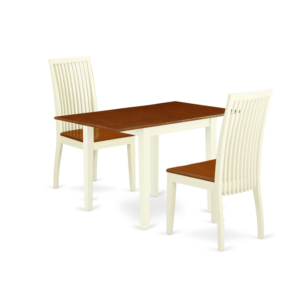 NDIP3-2R6-L 3 Piece Kitchen Set with Dropleaf Table and 2 Chairs, 30x48 Inch, Buttermilk & Cherry