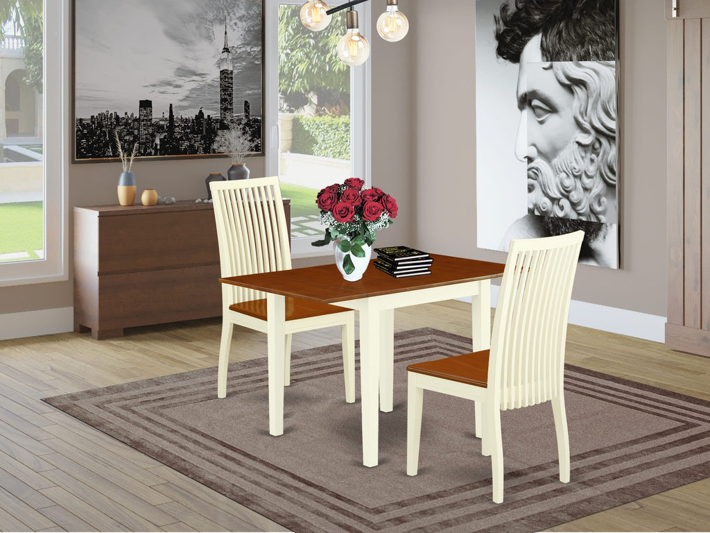 NDIP3-2R6-L 3 Piece Kitchen Set with Dropleaf Table and 2 Chairs, 30x48 Inch, Buttermilk & Cherry