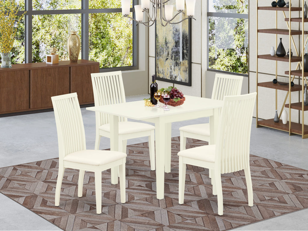 Explore Comfort and Elegance NDIP5-UF5-J 5-Piece Dining Room Ensemble Rectangular Table with Dropleaf and 4 Chic Upholstered Chairs