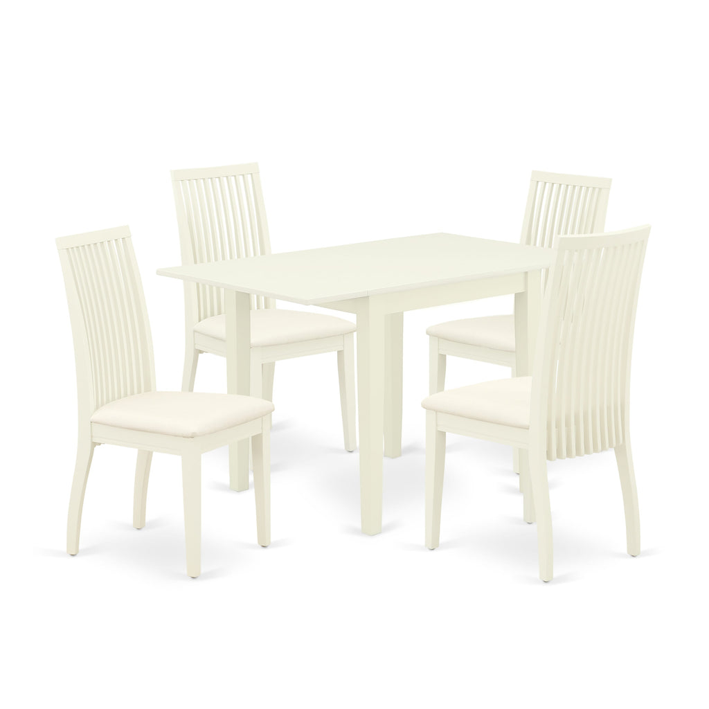 Explore Comfort and Elegance NDIP5-UF5-J 5-Piece Dining Room Ensemble Rectangular Table with Dropleaf and 4 Chic Upholstered Chairs