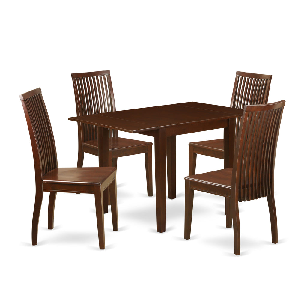 NDIP5-TX8-A 5 Piece Dining Set Rectangular Table with Dropleaf & Four Chairs, Mahogany Finish
