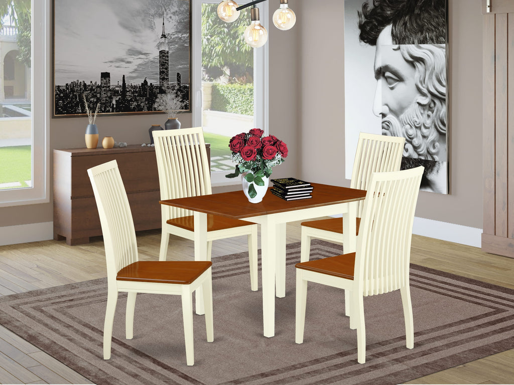 NDIP5-S8H-W 5-Piece Dining Set with Rectangle Dropleaf Table and Four Chairs in Buttermilk & Cherry Finish