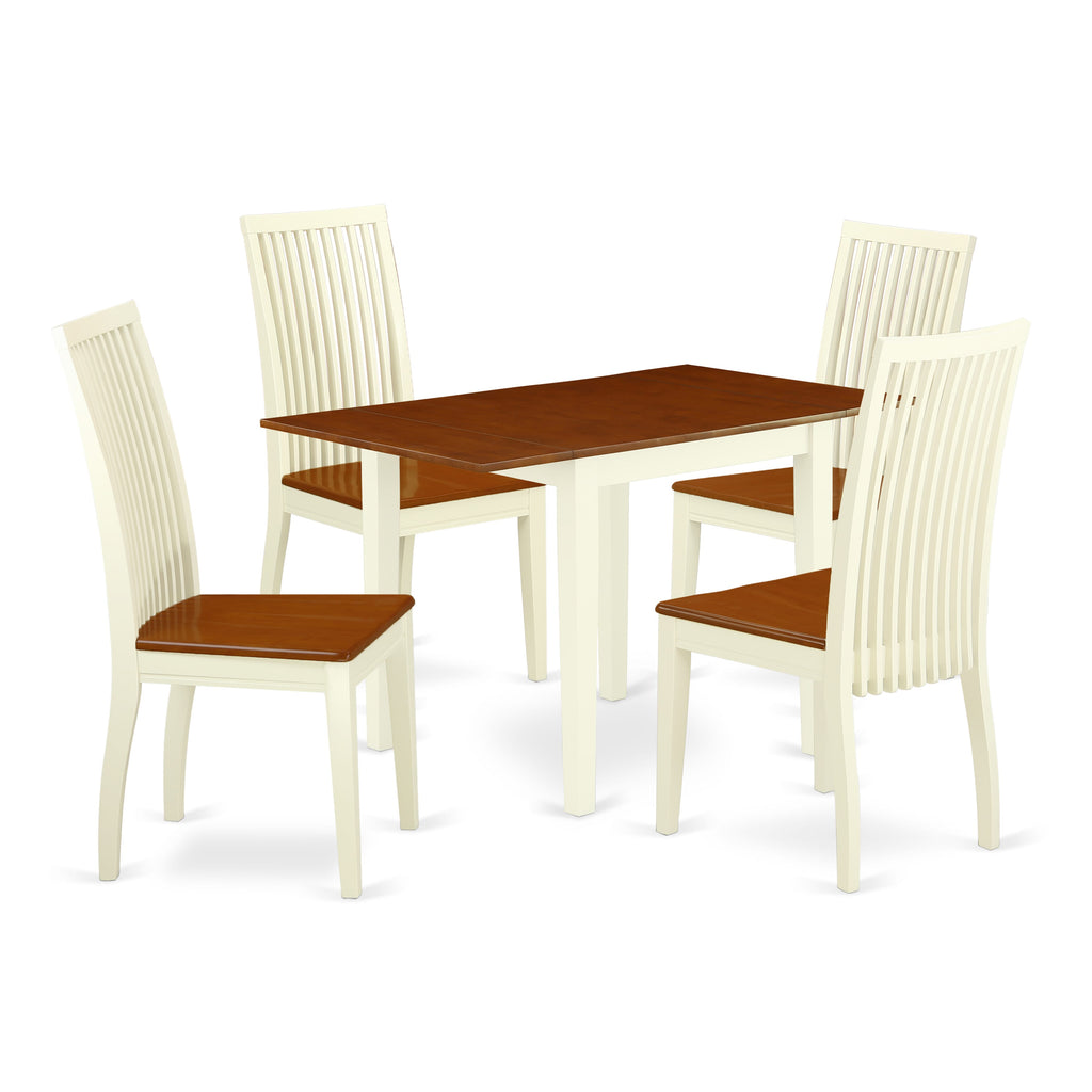 NDIP5-S8H-W 5-Piece Dining Set with Rectangle Dropleaf Table and Four Chairs in Buttermilk & Cherry Finish