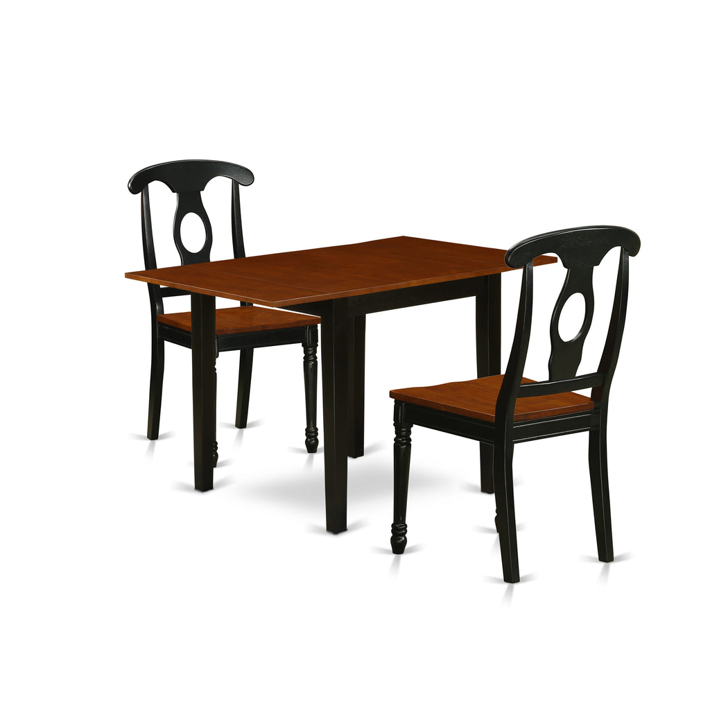 NDKE3-CPX-0 3 Piece Dining Ensemble Rectangle Table with Dropleaf & 2 Chairs, 30x48, Black & Cherry Flair