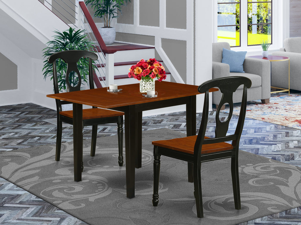 NDKE3-CPX-0 3 Piece Dining Ensemble Rectangle Table with Dropleaf & 2 Chairs, 30x48, Black & Cherry Flair