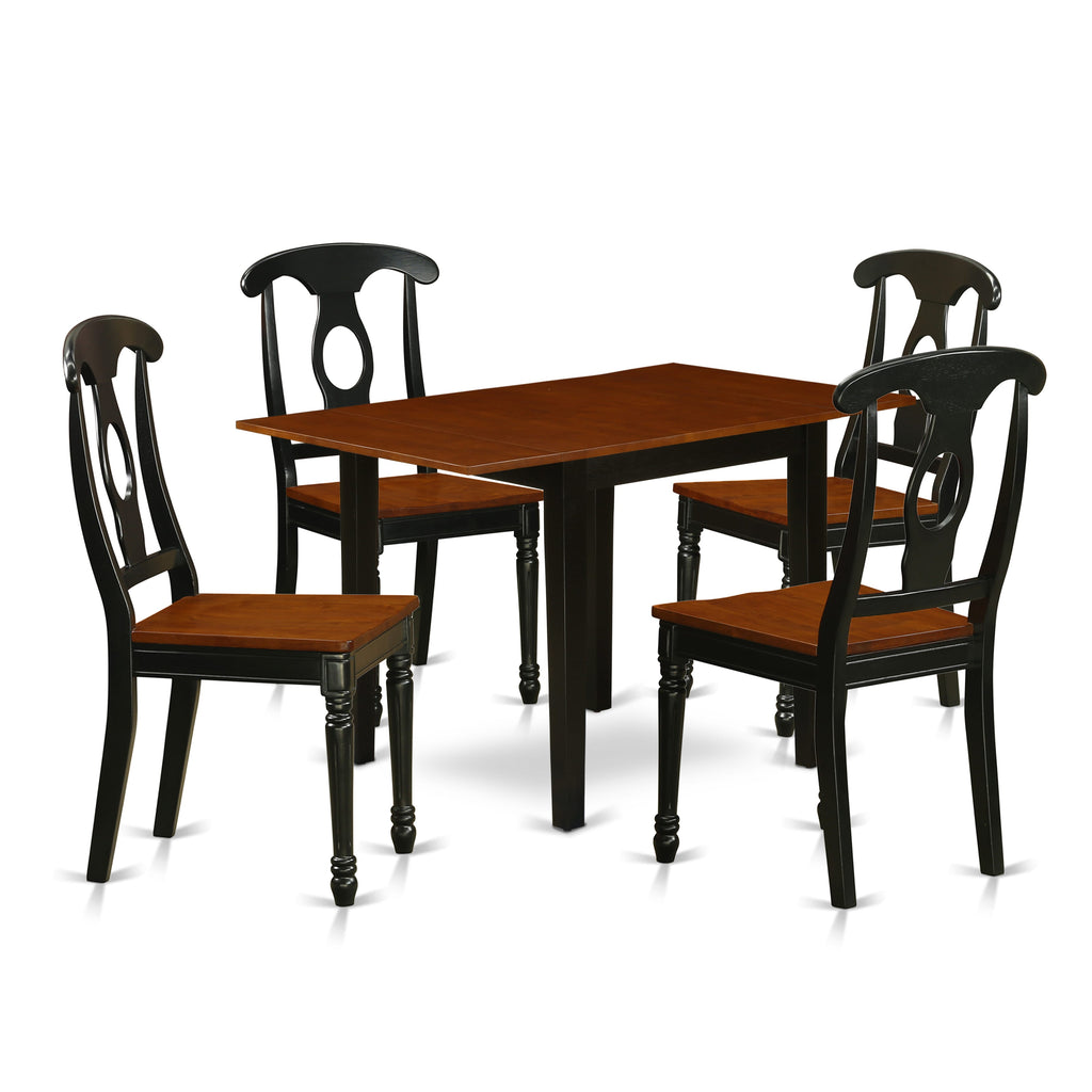 NDKE5-RIN-D 5-Piece Dining Room Collection Rectangular Dropleaf Table Set with 4 Black & Cherry Seats, 30x48 Inch
