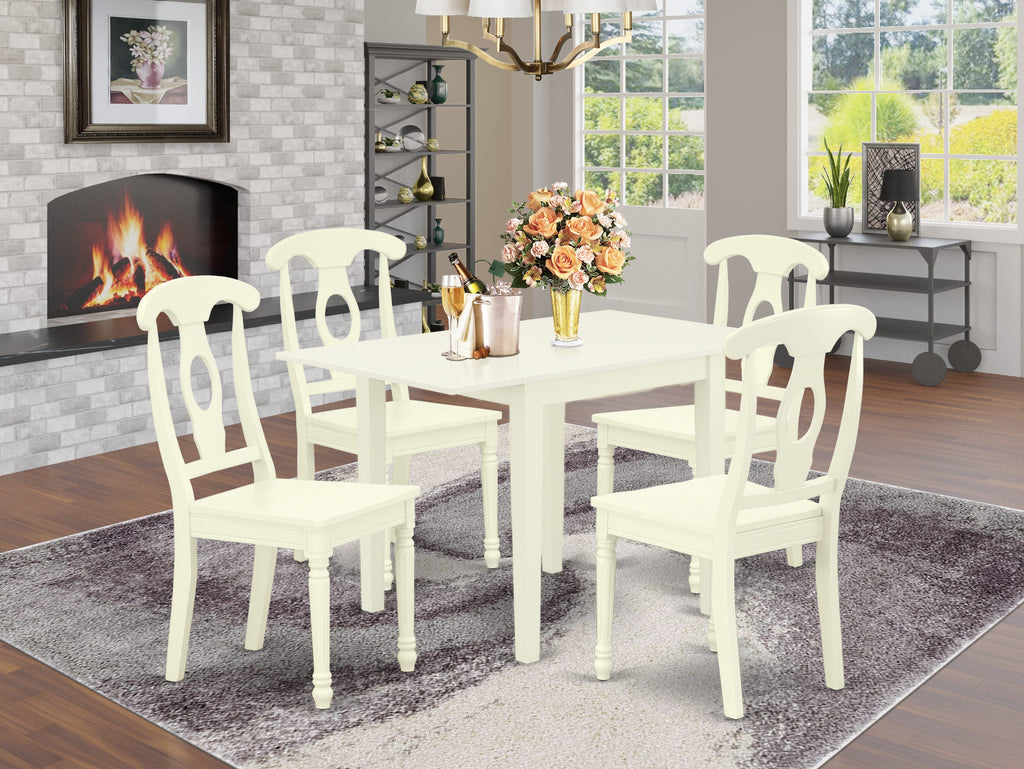 NDKE5-YM8-1 5 Pc Dining Set Rectangular Drop-leaf Table & 4 Chairs, 30x48 in Crisp Linen Finish