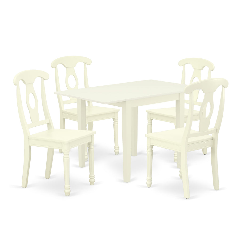 NDKE5-YM8-1 5 Pc Dining Set Rectangular Drop-leaf Table & 4 Chairs, 30x48 in Crisp Linen Finish