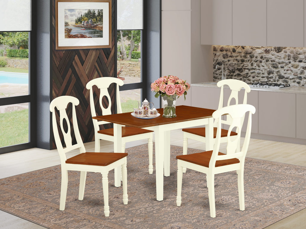 NDKE5-ERE-3 5-Piece Set Rectangular Dropleaf Table with 4 Chic Chairs, 30x48, Buttermilk & Cherry