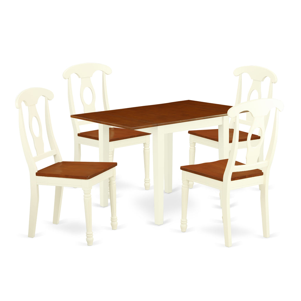 NDKE5-ERE-3 5-Piece Set Rectangular Dropleaf Table with 4 Chic Chairs, 30x48, Buttermilk & Cherry