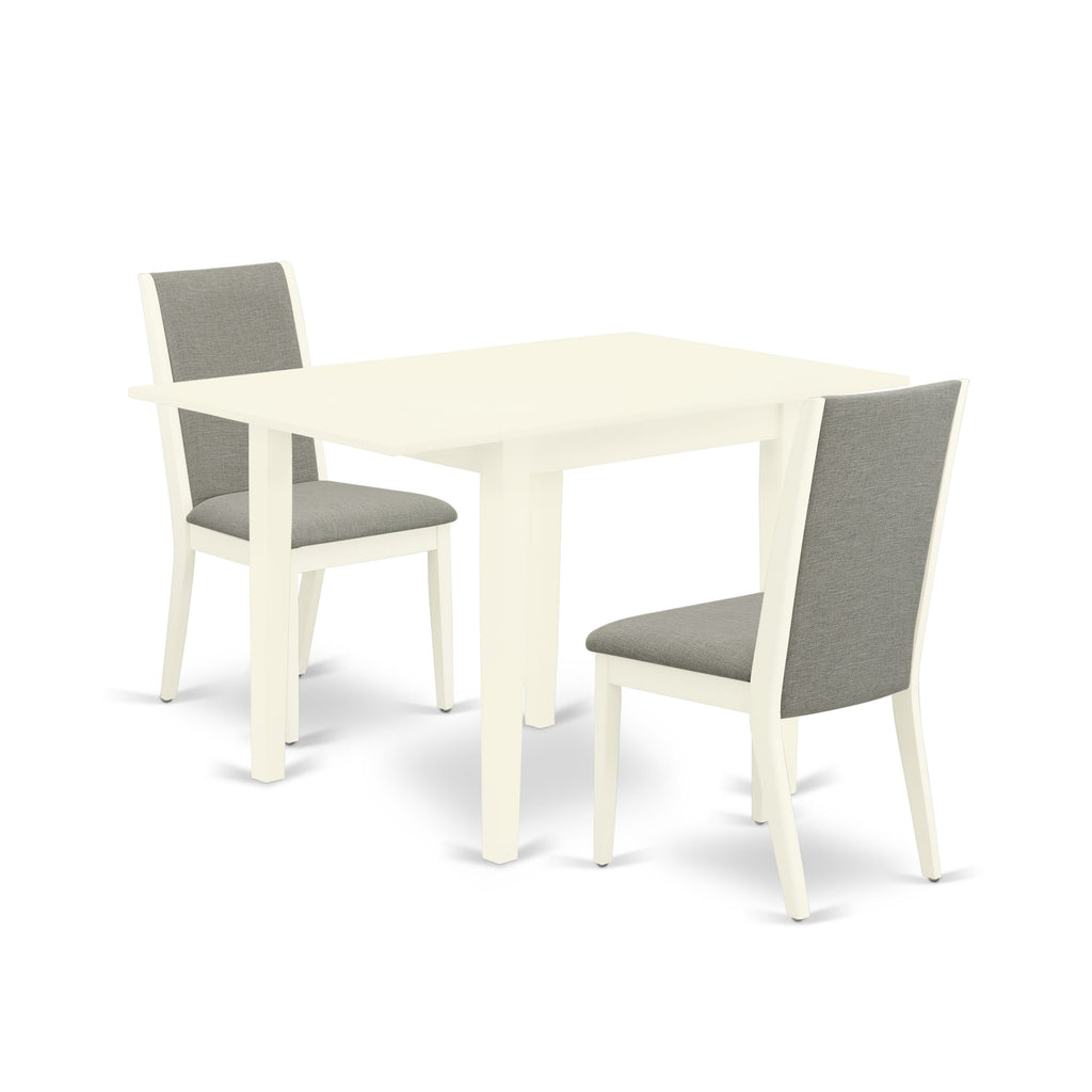 NDLA3-D6V-M2 3-Piece Compact Dining Set Rectangular Table with Foldable Leaf & 2 Parson Chairs, 30x48 White