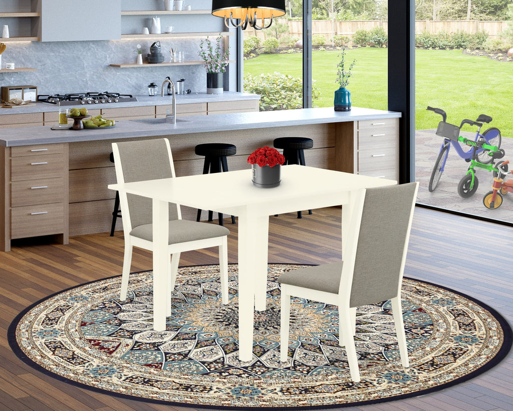 NDLA3-D6V-M2 3-Piece Compact Dining Set Rectangular Table with Foldable Leaf & 2 Parson Chairs, 30x48 White
