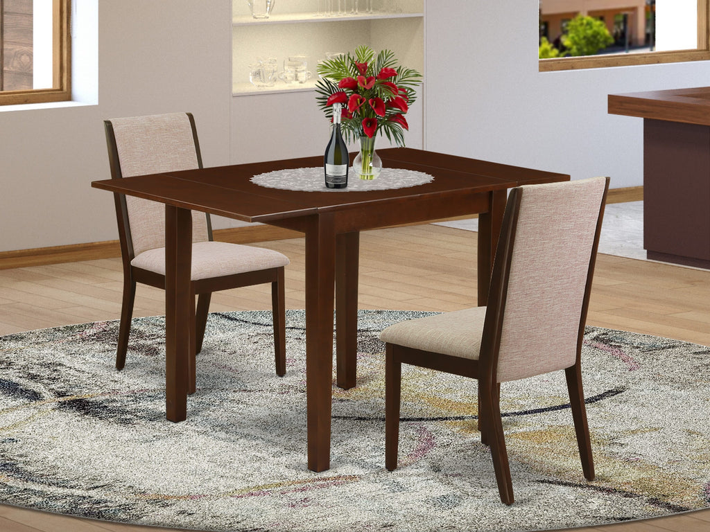NDLA3-43N-RY Elegant Mahogany 3-Piece Rectangle Dining Set with Dropleaf Table & Light Tan Upholstered Seats
