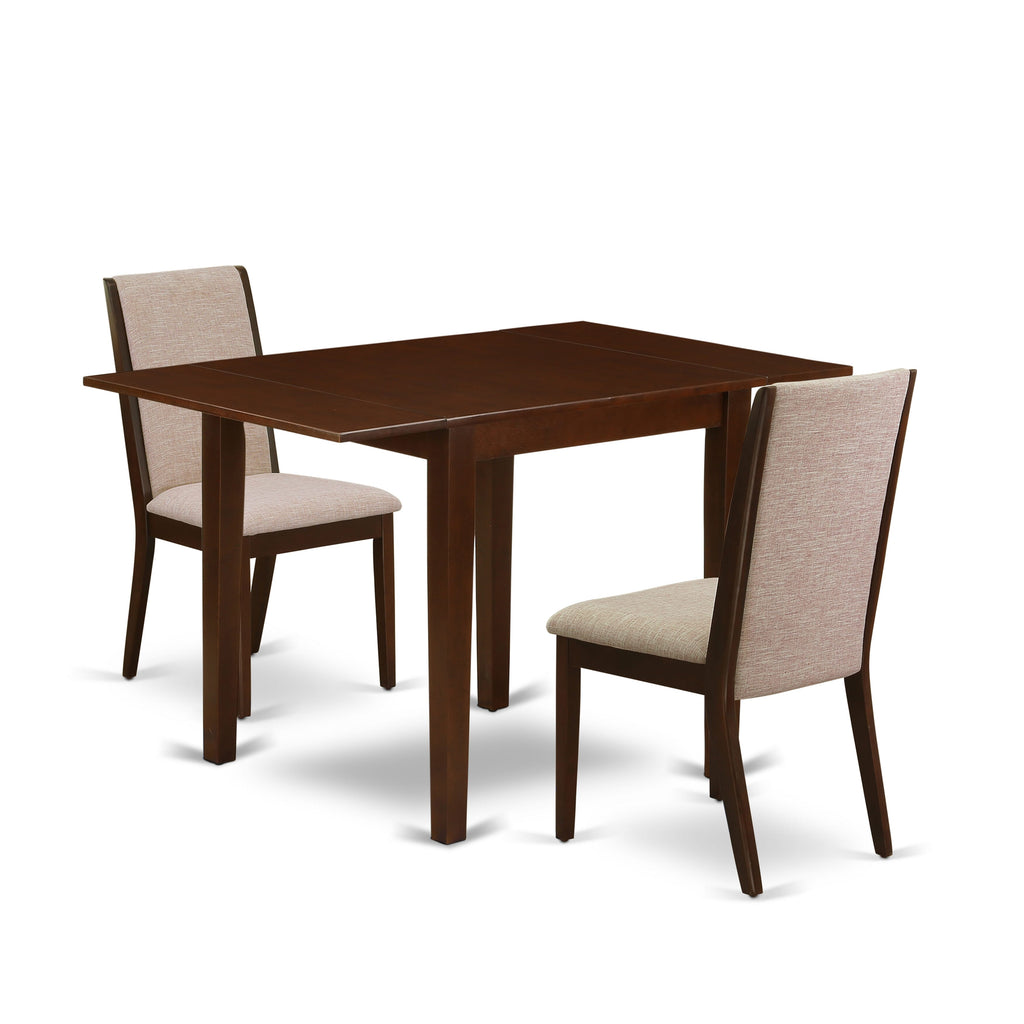 NDLA3-43N-RY Elegant Mahogany 3-Piece Rectangle Dining Set with Dropleaf Table & Light Tan Upholstered Seats